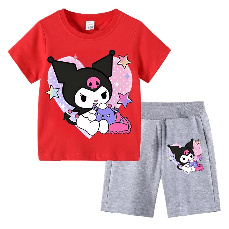Sanrio Children's T-shirts Set Kuromi Printed Girls Summer Trend Baby