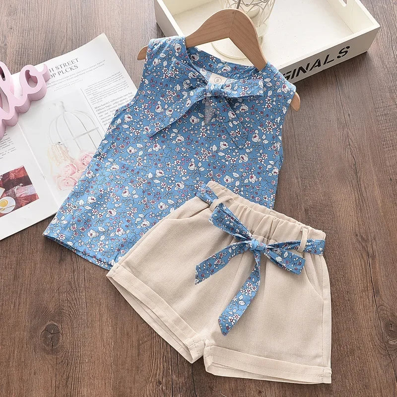 Girls Summer Chiffon Kids Clothes Cotton Set Short Sleeve 2025 New