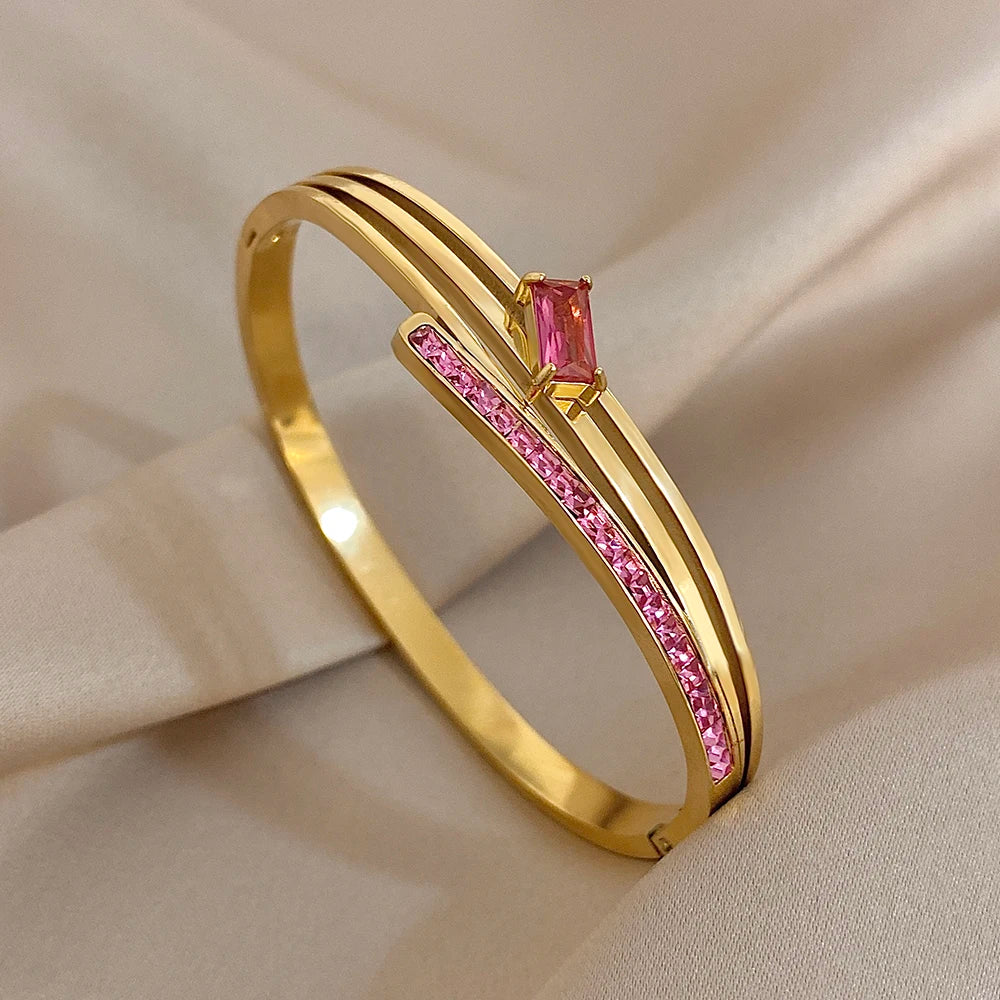 Flashbuy 3Pcs/Set 316L Stainless Steel Women's Bangles New Design Rose Red Love Heart Bracelets Waterproof Fashion Jewelry Gift