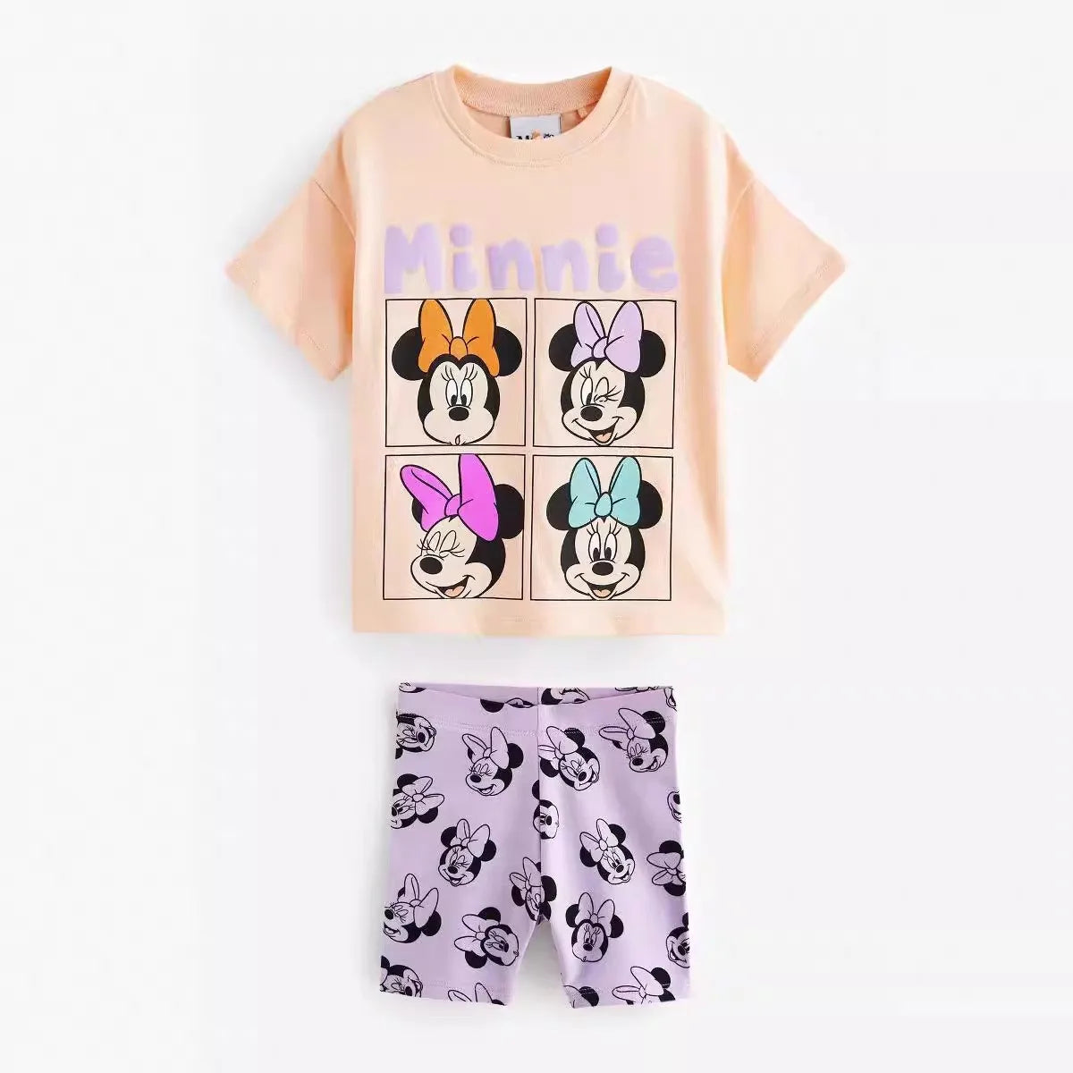 Disney Cartoon Printed Girls Clothes Short Sleeve Tracksuit Summer Clothing