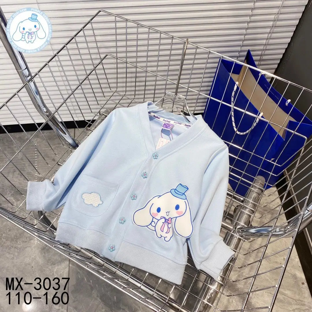Spring Autumn Children Sanrio Cinnamoroll Knitted Cardigan Teen Girls Cartoon Kuromi Sweater Coat Kids Cute Single Breasted Top