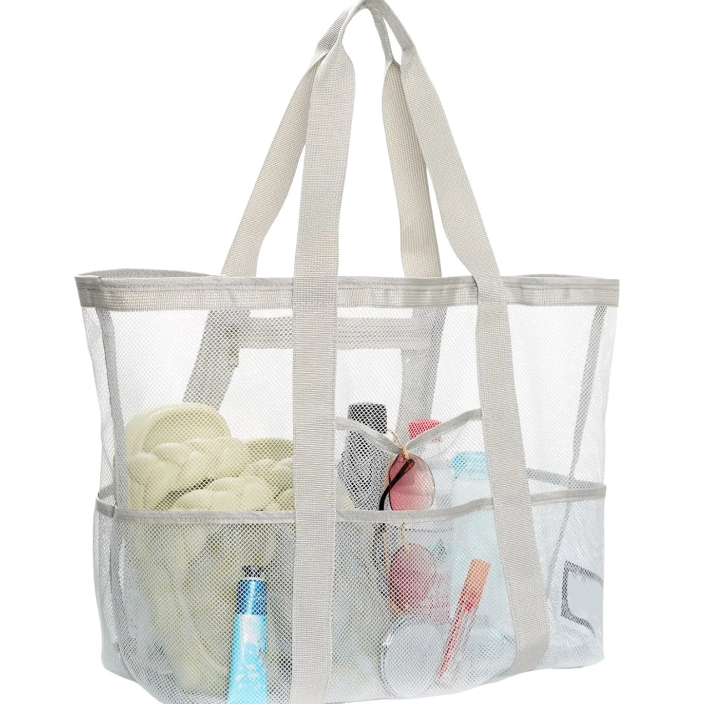 Mesh Beach Bags Beach Tote Bag With Multi Pockets Large Capacity Travel Tote Handbag Swim Pool Bag Multifunctional Storage Bag