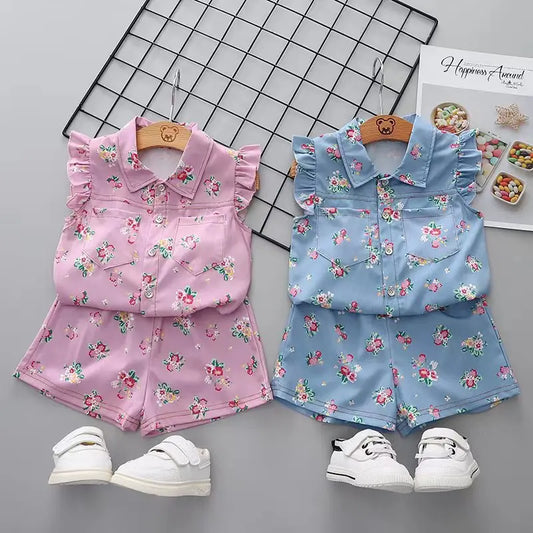 Girls Cute Full Print T-shirt And Shorts 2PC Set Casual Infant Baby Kids