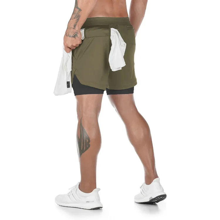 Men Running Shorts Camo Gym Sports Shorts 2 in 1 Quick Dry Workout Fitness Training Jogging Short Summer with Pocket Men Shorts