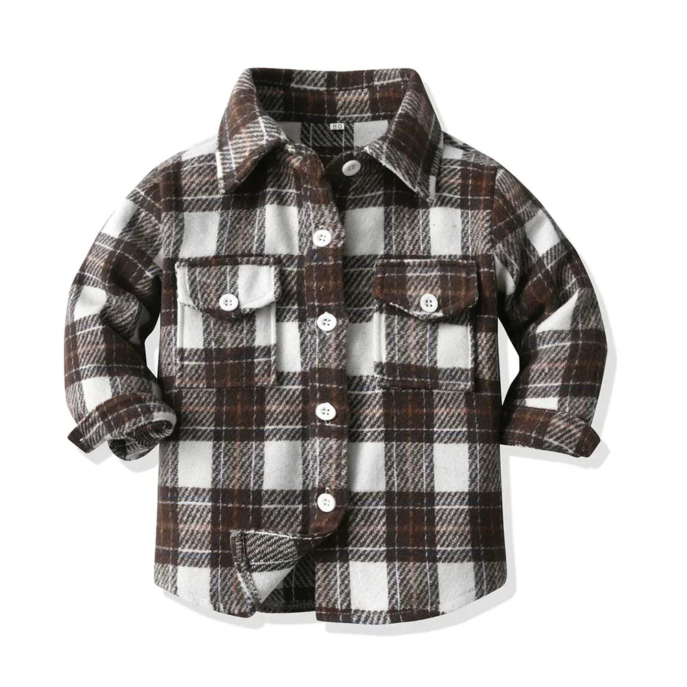 Children's Autumn Plaid Long Sleeved Shirt Brother & Sister Shirt Cotton College Style Thickened Shirt Boys Shirts Girls Blouse