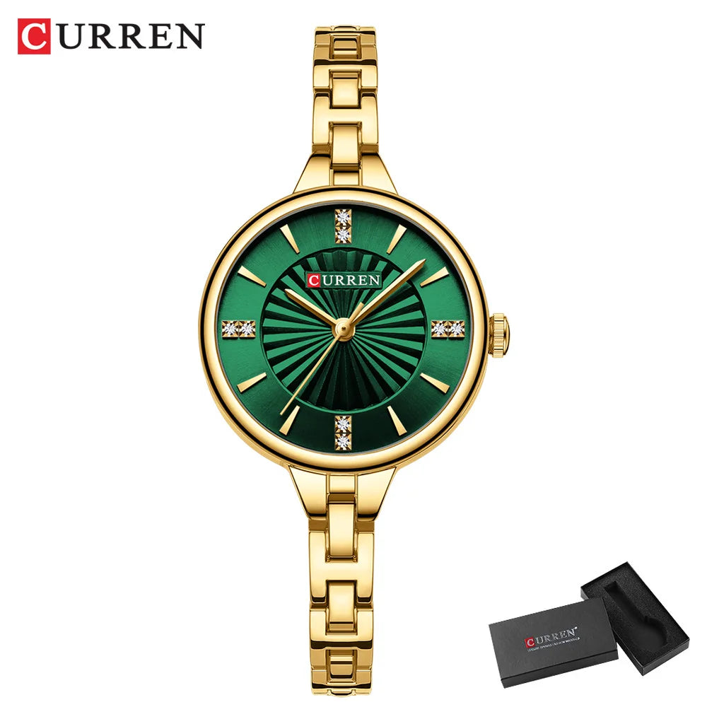 CURREN Luxurious and Elegant Round Dial with Stainless Steel Bracelet Fashion Dress Quartz Watches for Women