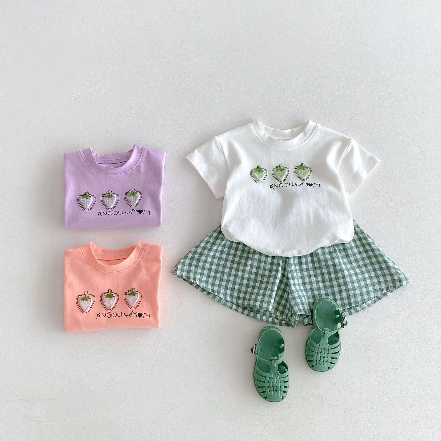 Summer Newborn Infant Baby Boy Girls' Cute Cartoon Strawberries Printing T-Shirt Muslin Perfect For Kids' Fashion Baby Clothing