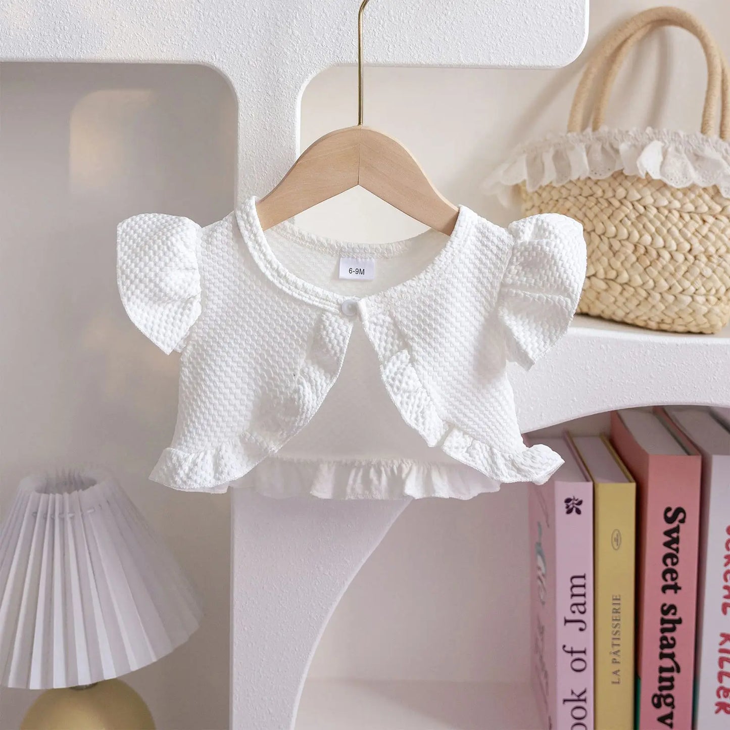 Baby Girl Sweet Summer Cardigan Bolero Jacket Short Fly Sleeve Ruffled Coat Outerwear Toddler Clothes for Wedding Birthday Party