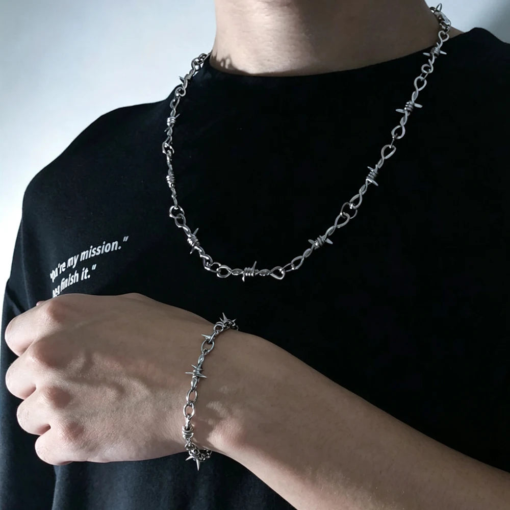 ZAKOL Fashion Iron Unisex Choker Necklace Women Hip-hop Gothic Punk Barbed Wire Little Thorns Chain Choker Jewelry Gifts