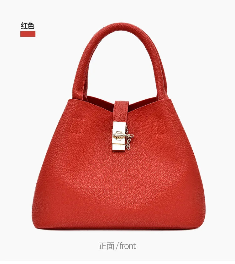 Women’s Large Capacity Shoulder & Crossbody Bag – Lychee Pattern PU Leather Bucket Style | حقيبة كتف وكروس نسائية كبيرة السعة – تصميم دلو من جلد صناعي بنقشة الليتشي