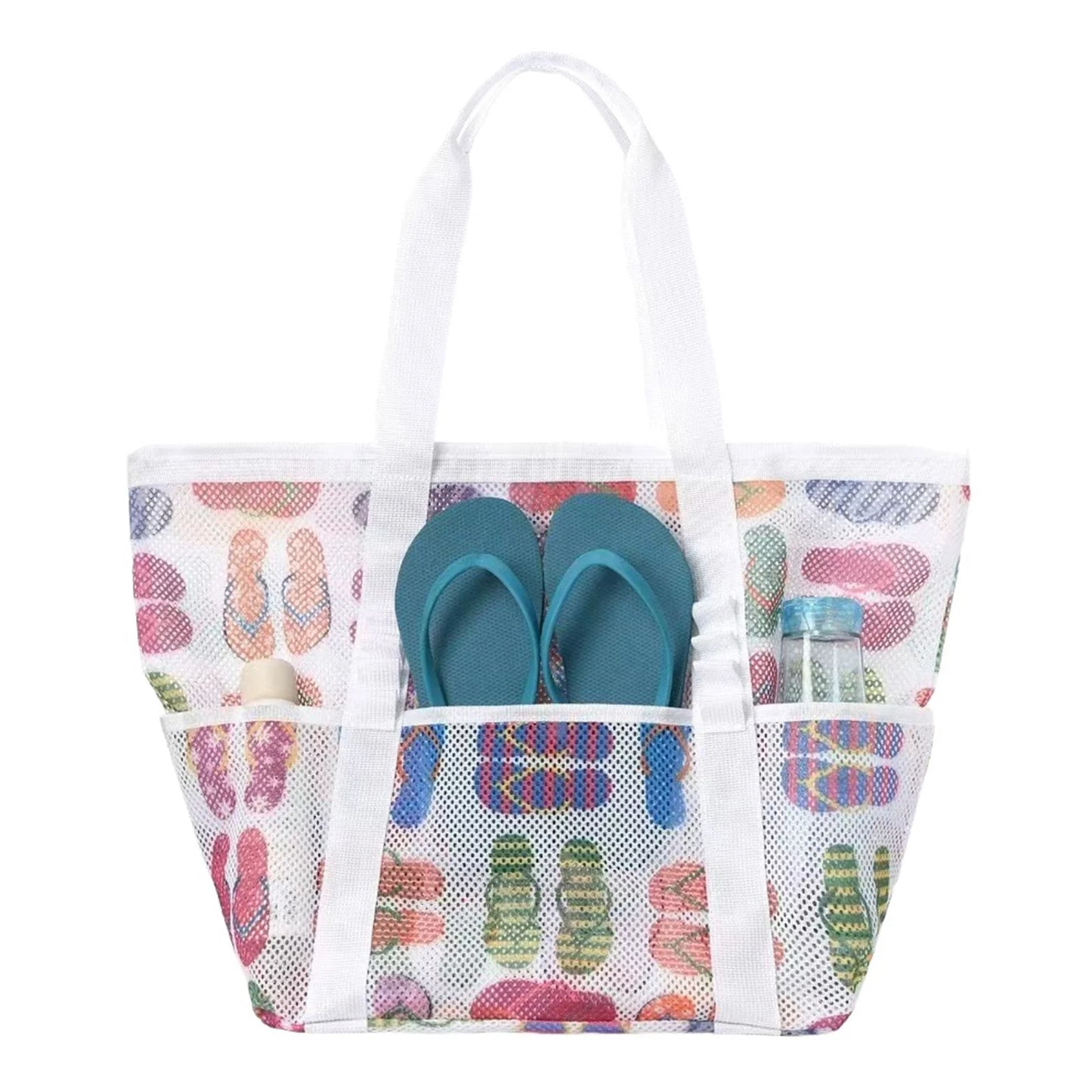 Mesh Beach Bags Beach Tote Bag With Multi Pockets Large Capacity Travel Tote Handbag Swim Pool Bag Multifunctional Storage Bag
