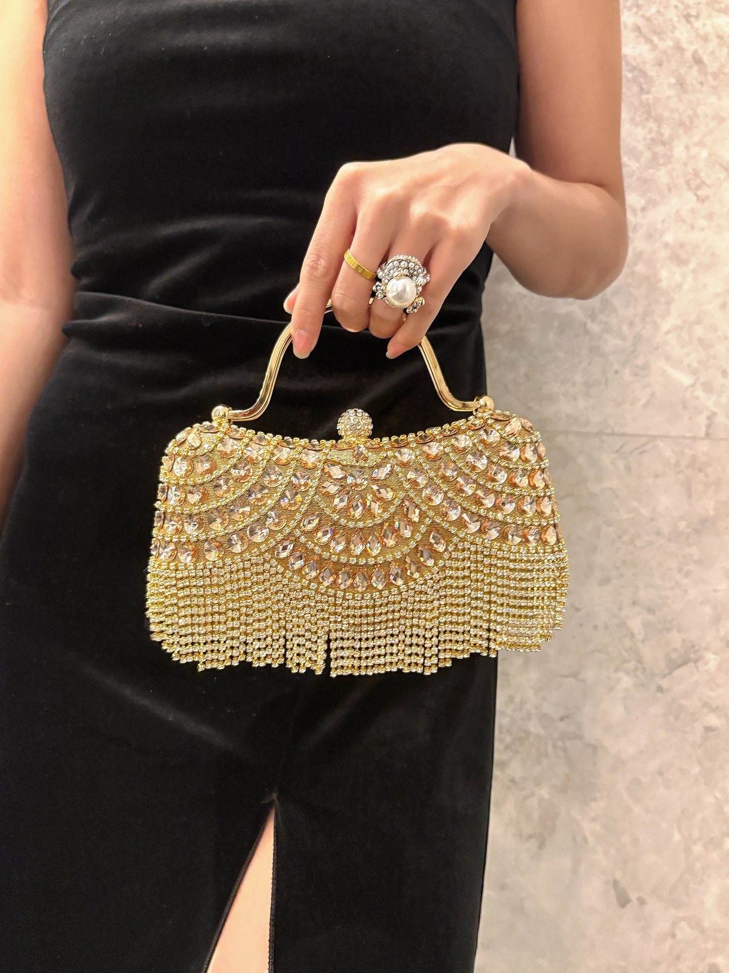 Luxury Women's Diamond Evening Bag Handbag, Water Diamond Evening Dress Bag, Diamond Tassel Wedding Bag