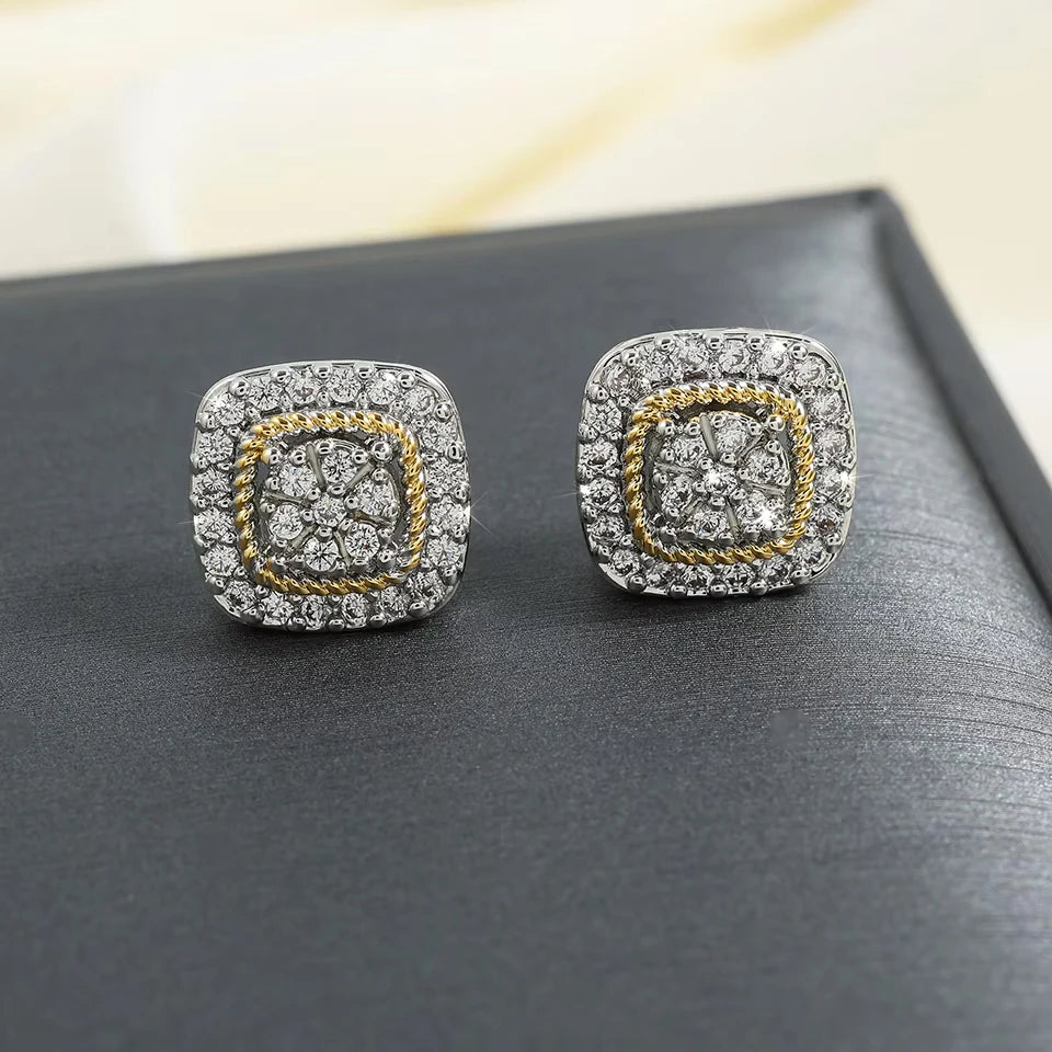 ZAKOL Brand New Arrival Buling Iced Out CZ Stud Earrings Hip Hop Rapper Geometric Round Square Zircon Women Men Ear Accessories