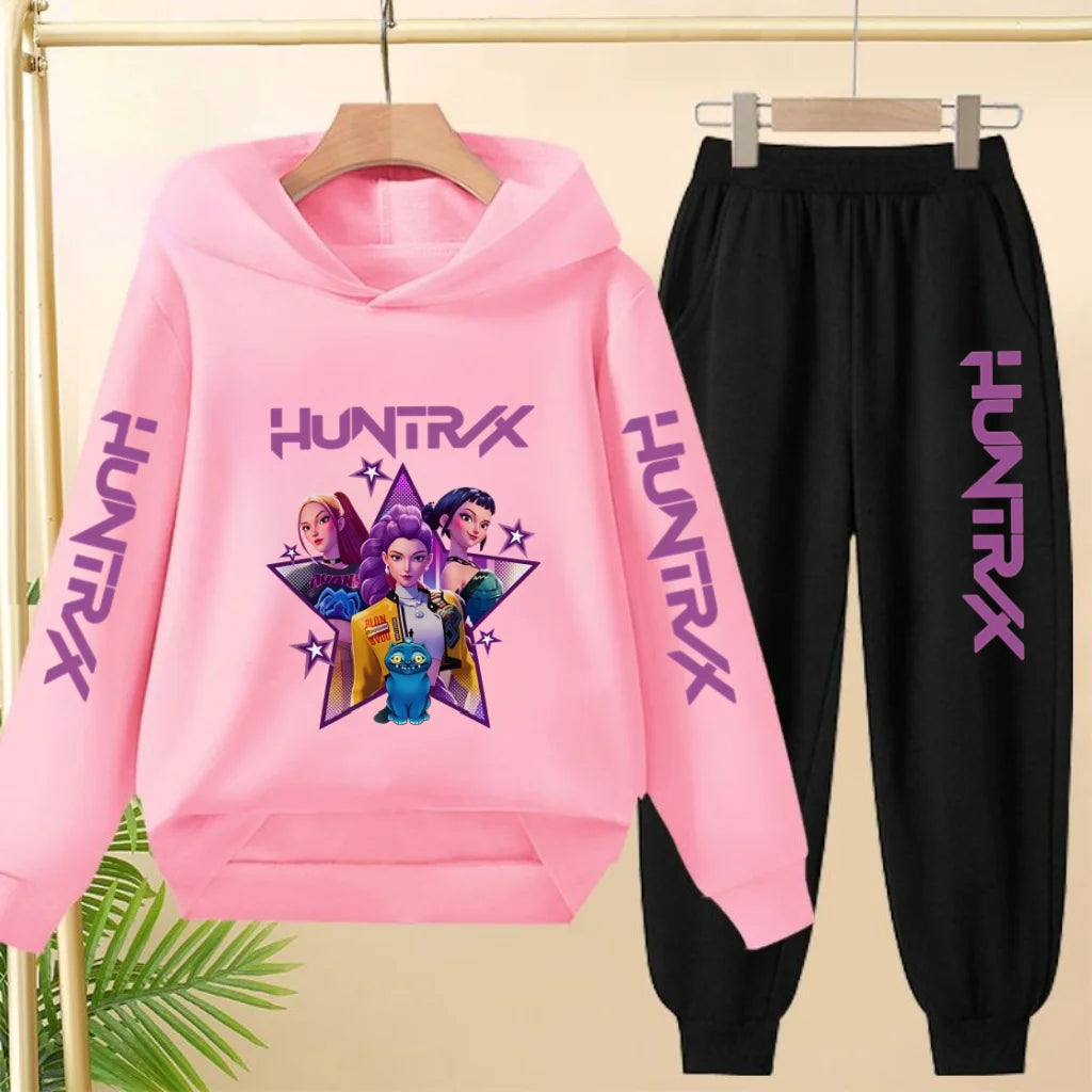 Kids Hot-selling Hoodie Golden Korean Wave Girl Group Cartoon Sweatshirts+Pants Boys Girls Toddler Sports Top 3-12Yrs Casual Set
