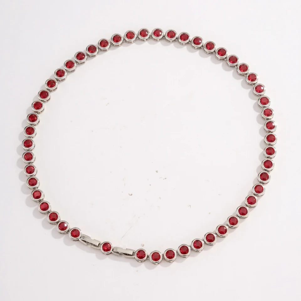 ZAKOL Luxury Dainty Shiny Colorful Zircon Round Tennis Choker Necklace for Women Elegant Sparkling Crystal Wedding Party Jewelry
