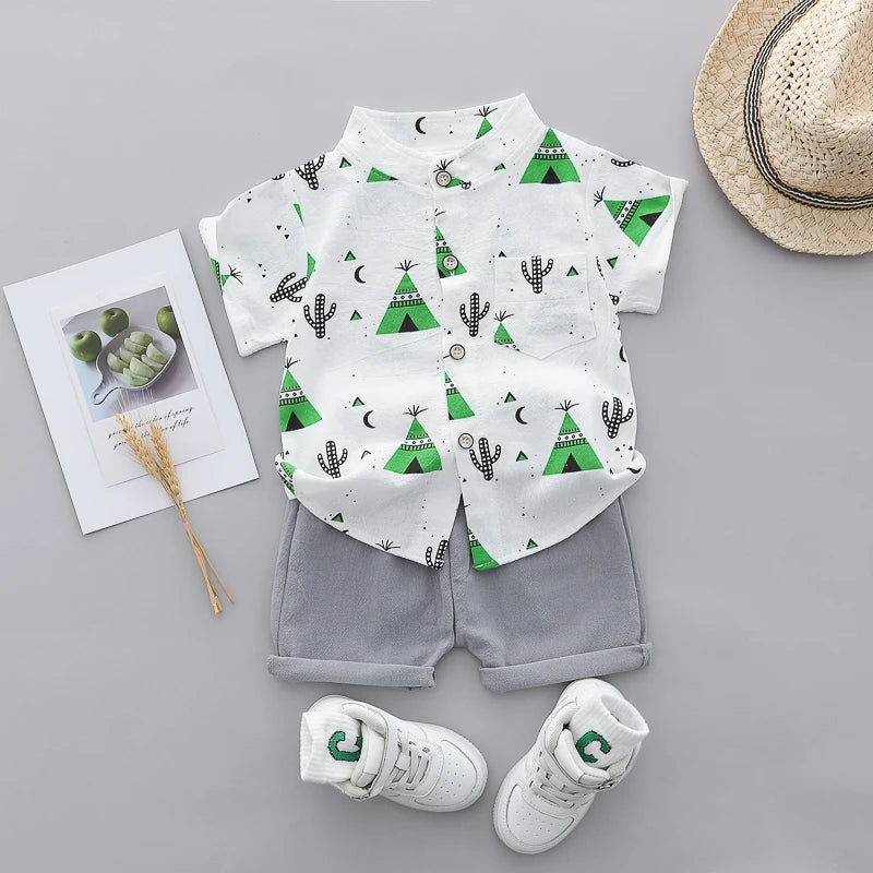Baby Clothes Cool Pyramid Summer Short-sleeved Shirt Set