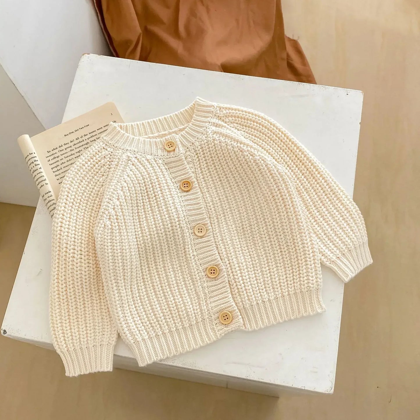 6963 Baby Sweater Coat Spring Autumn Solid Color Beige Knitted Girl's Sweater Long-sleeved Coat 0-3Year Kid's Cardigan Sweater