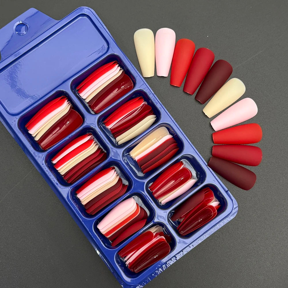 120Pcs Long Coffin False Nails Mixed Color Press On Nails Acrylic Manicure Extension Artificial Square Full Cover Fake Nail Tips