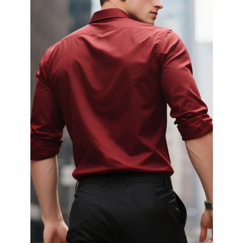 Bolubao Men Smart Casual Shirt Brand Fashion Solid Color Long Sleeve Elastic Fabric Male Business Dress Black Shirt