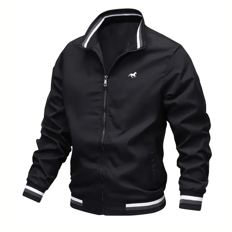 New Autumn and Winter Men's Windproof Stand Up Collar Jacket, Men's Stand Up Collar Striped Collar Casual Top No Velvet Sports F