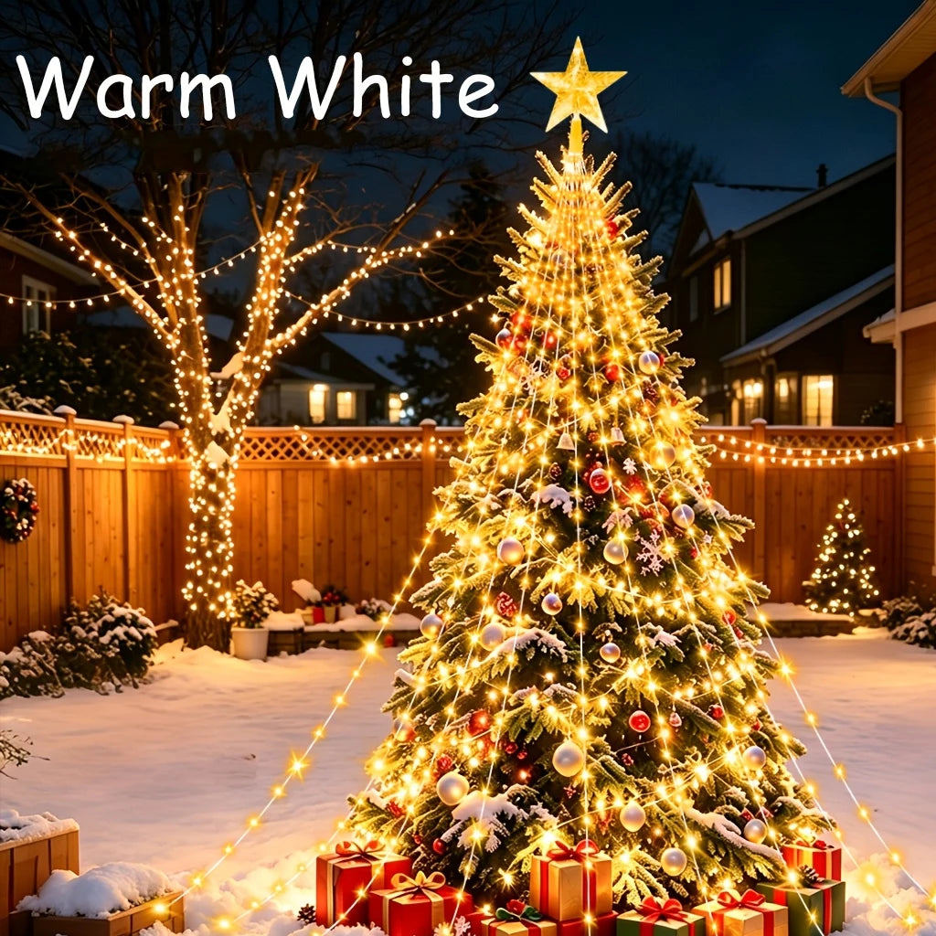 USB 180 LED Star String Lights -200CM, Waterfall & Tree Design for Indoor Outdoor Decor, Perfect for Parties, Wedding,Christmas