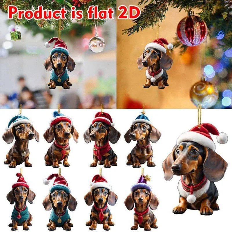 5/9pcs Dachshund Christmas Ornaments - Holiday Hanging Decorations with Santa Hats & Scarves, for Room Decor, Christmas Decor