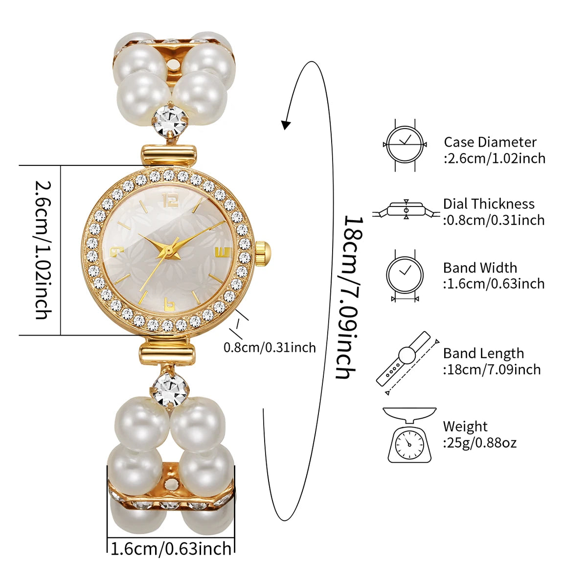 Elegant Pearl Bracelet Strap Women Watches Luxury Rhinestone Ladies Party Dress Quartz Wristwatch Relogio Feminino (Without Box)