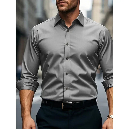 2025 Men's Shirt Brand New Solid Color Long Sleeve Smart Casual Four Season Elastic Male Business Shirts