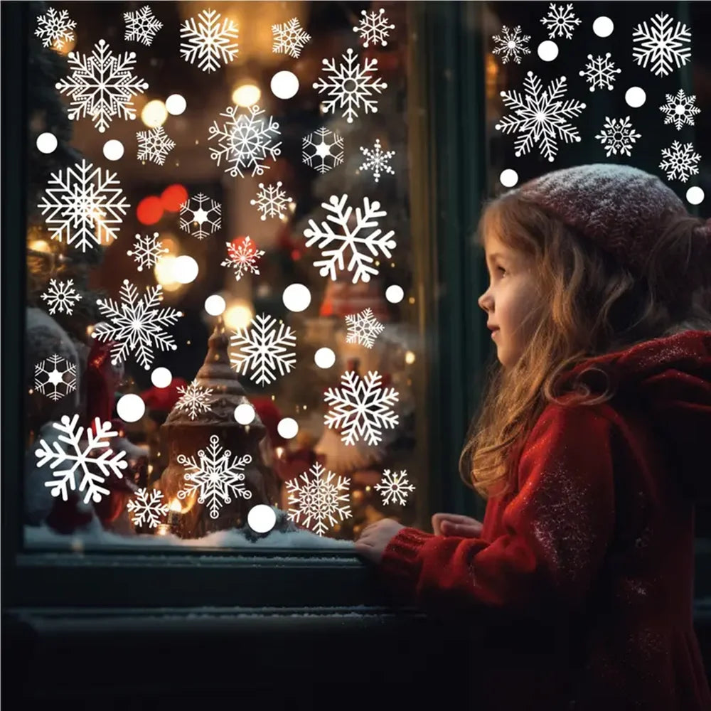 114pcs Snowflake Window Sticker Christmas Decoration Winter Door Window Decoration White Snowflake tatic Glass Sticker
