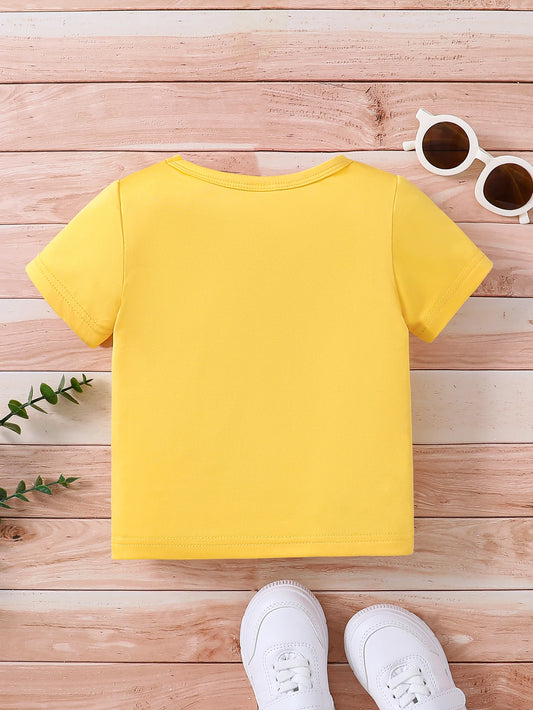 Summer Girls T-Shirt Round Neck Short Sleeved Cartoon Rabbit Letter