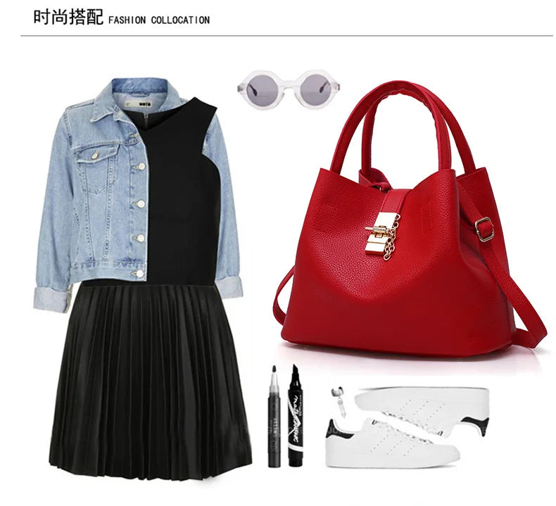 Women’s Large Capacity Shoulder & Crossbody Bag – Lychee Pattern PU Leather Bucket Style | حقيبة كتف وكروس نسائية كبيرة السعة – تصميم دلو من جلد صناعي بنقشة الليتشي