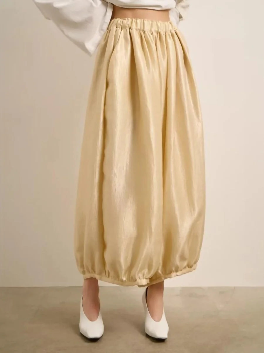 Women's Shiny Satin Solid Loose Fit Lantern Pants Elastic Waist Trousers Casual High Waist Commute Puffy Balloon Streetwear