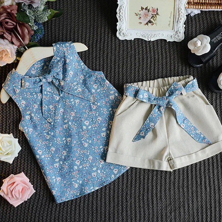Girls Summer Chiffon Kids Clothes Cotton Set Short Sleeve 2025 New