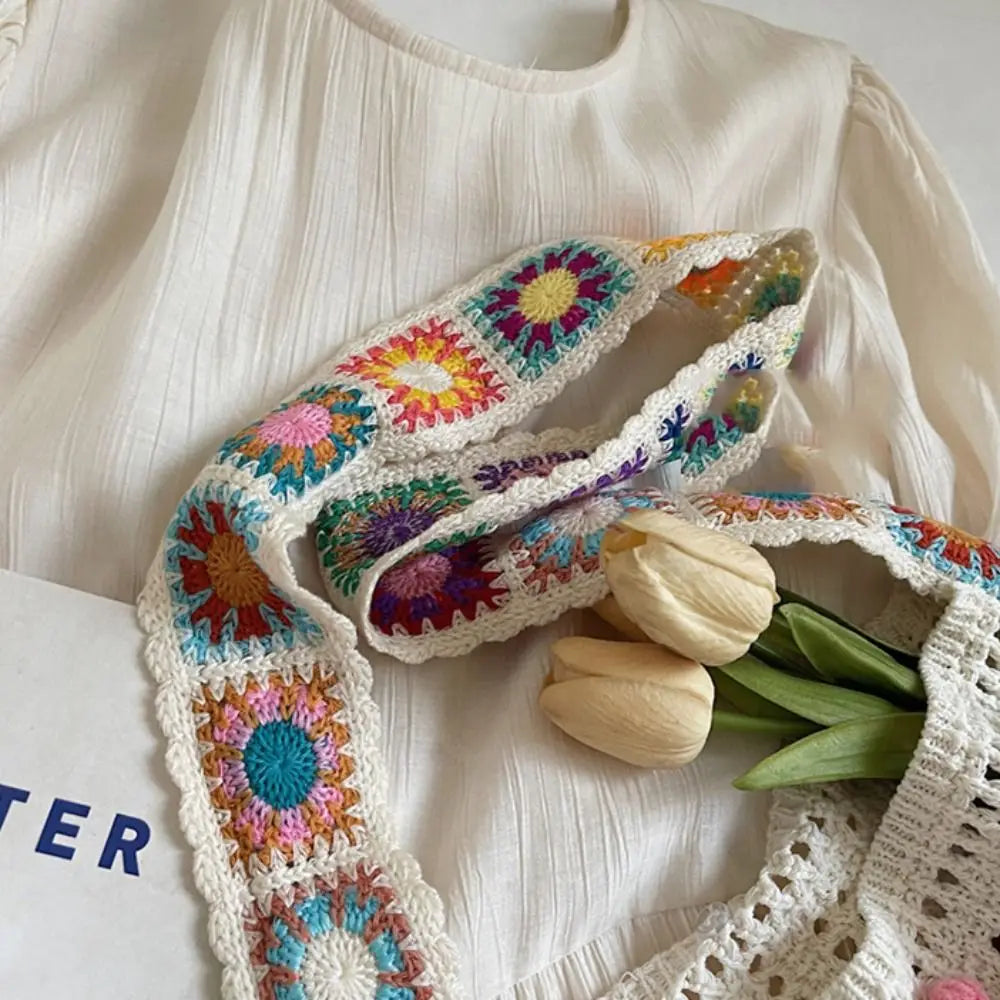 Boho Knitting Shoulder Bag Floral Large Capacity Bohemian Crochet Crossbody Bag Ethnic Style Lazy Style Casual Woven Handbag