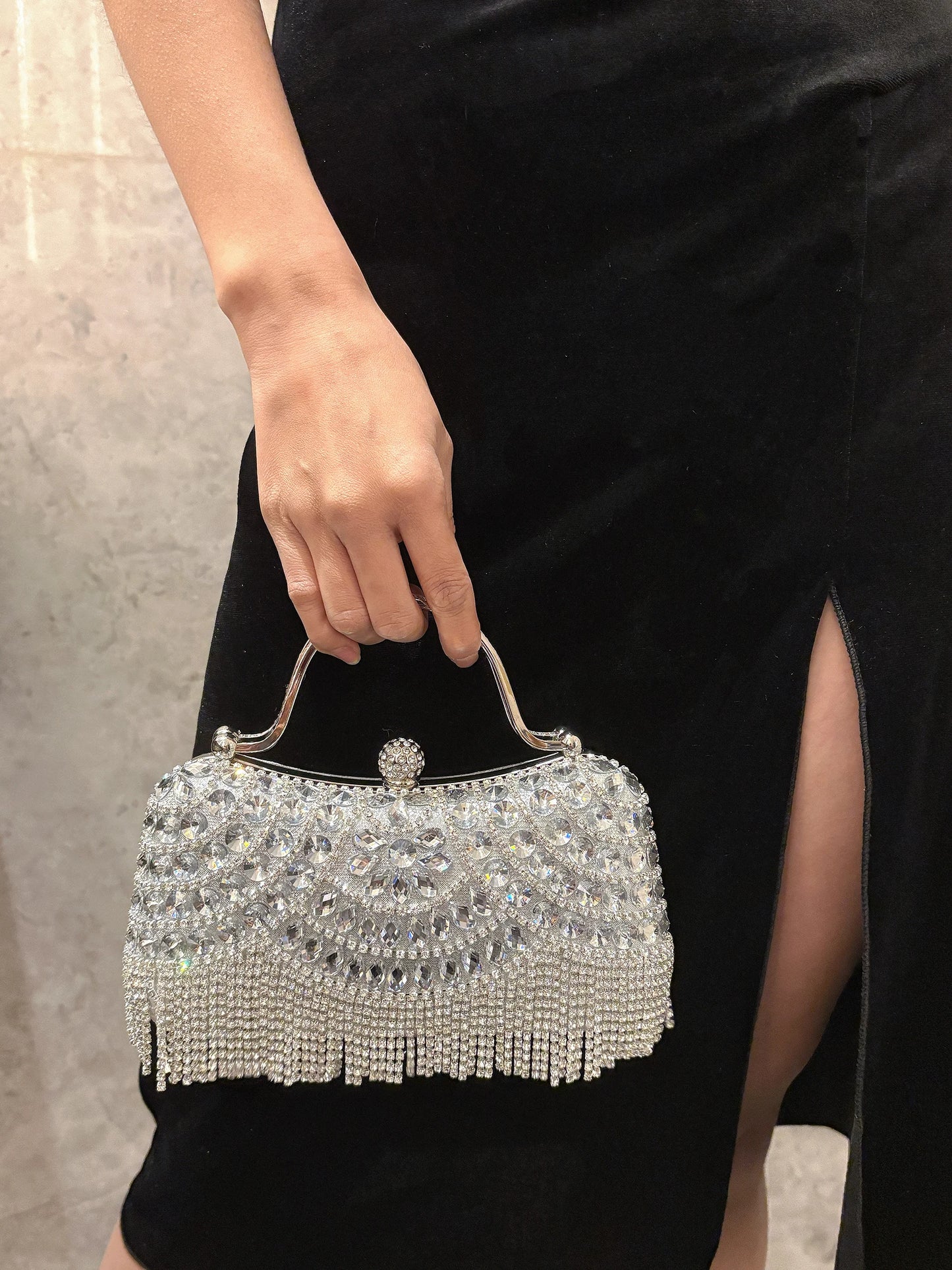 Luxury Women's Diamond Evening Bag Handbag, Water Diamond Evening Dress Bag, Diamond Tassel Wedding Bag