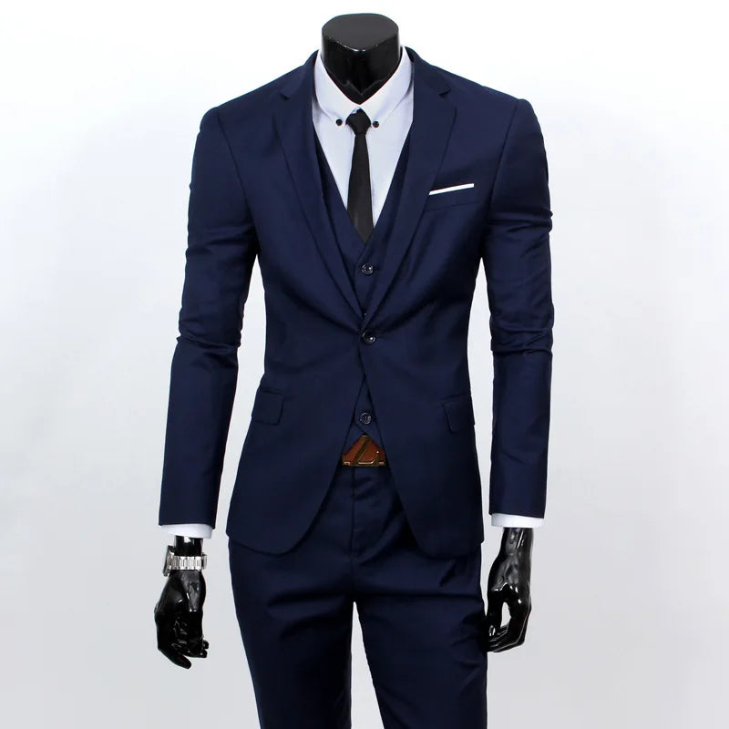 Spring Autumn New Fashion Men's Trendy Slim Business Solid Color 3 Pieces of Suits Sets Single Greasted Blazers Waistcoat Pants