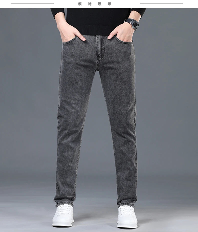Spring and Summer New Men's Jeans Simplified Korean Edition Slim Fit Straight Leg Versatile Shaped Mid Waist Elastic Men's Jeans