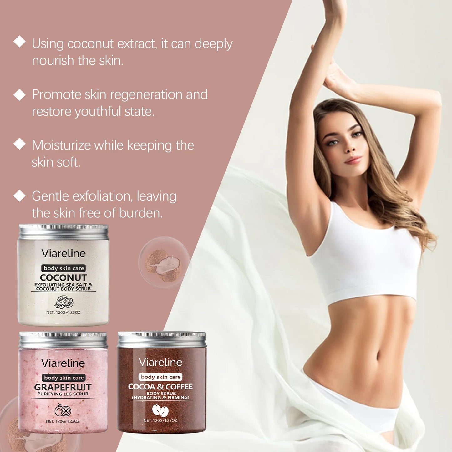 Sea Salt Body Scrub Exfoliating Deep Cleansing Remove Melanin Whiten Skin Shrink Pore Smooth Soft Nourish Coconut Coffee Scrub