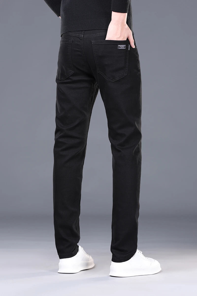 Spring and Summer New Men's Jeans Simplified Korean Edition Slim Fit Straight Leg Versatile Shaped Mid Waist Elastic Men's Jeans