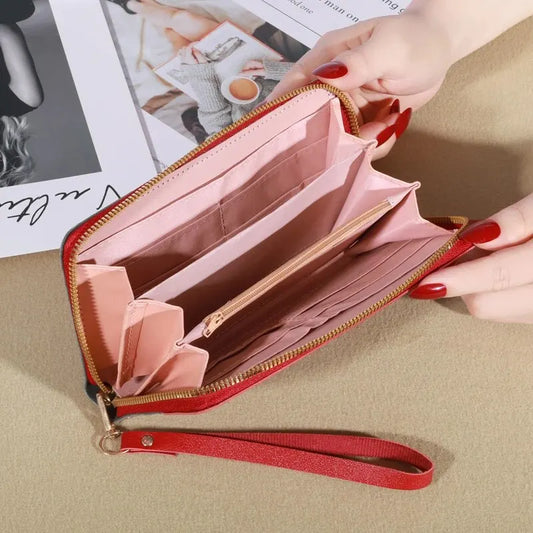 KISMIS New Long Women's Zipper Wallet - Korean Splicing, Color Contrast, Tassel, and Rivet Details