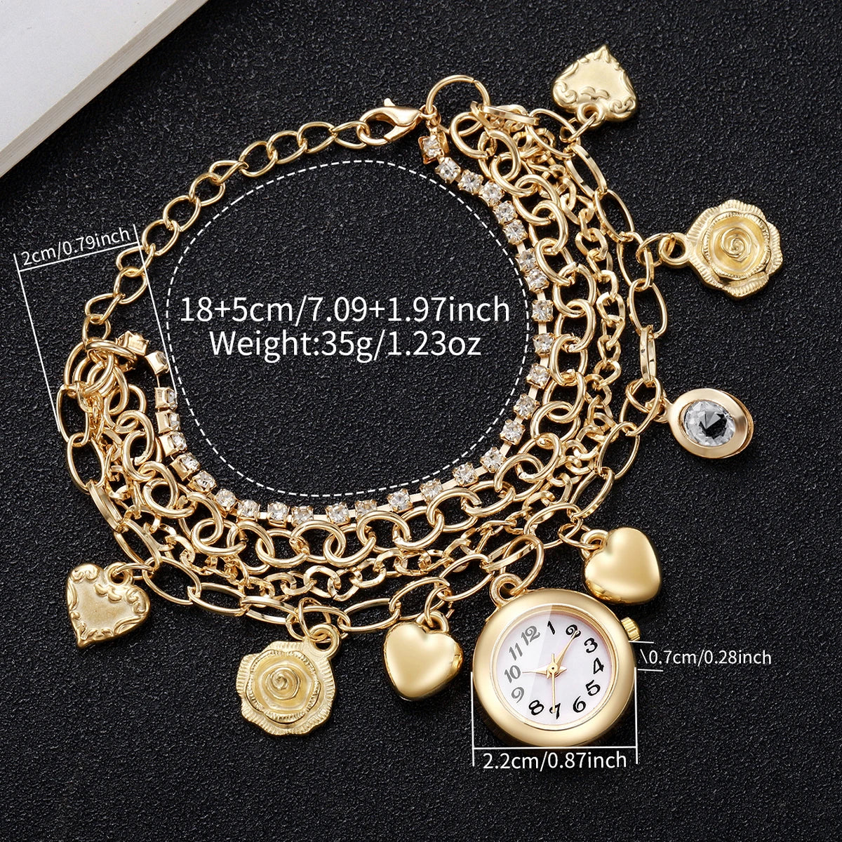 Fashion Multi‑Layer Bracelets Women Quartz Watch Heart Flower Charm Rhinestone Ladies Wristwatches Relogio Feminino(Without Box)