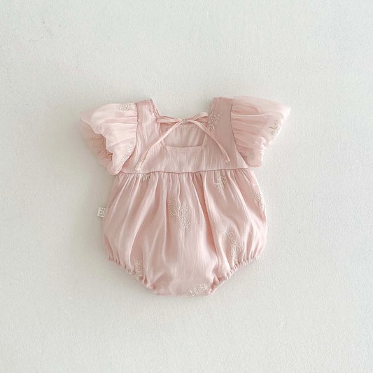Summer new baby girl jumpsuit cute bubble sleeve embroidered cotton jumpsuit, comfortable children's clothing suitable for 0-2 y