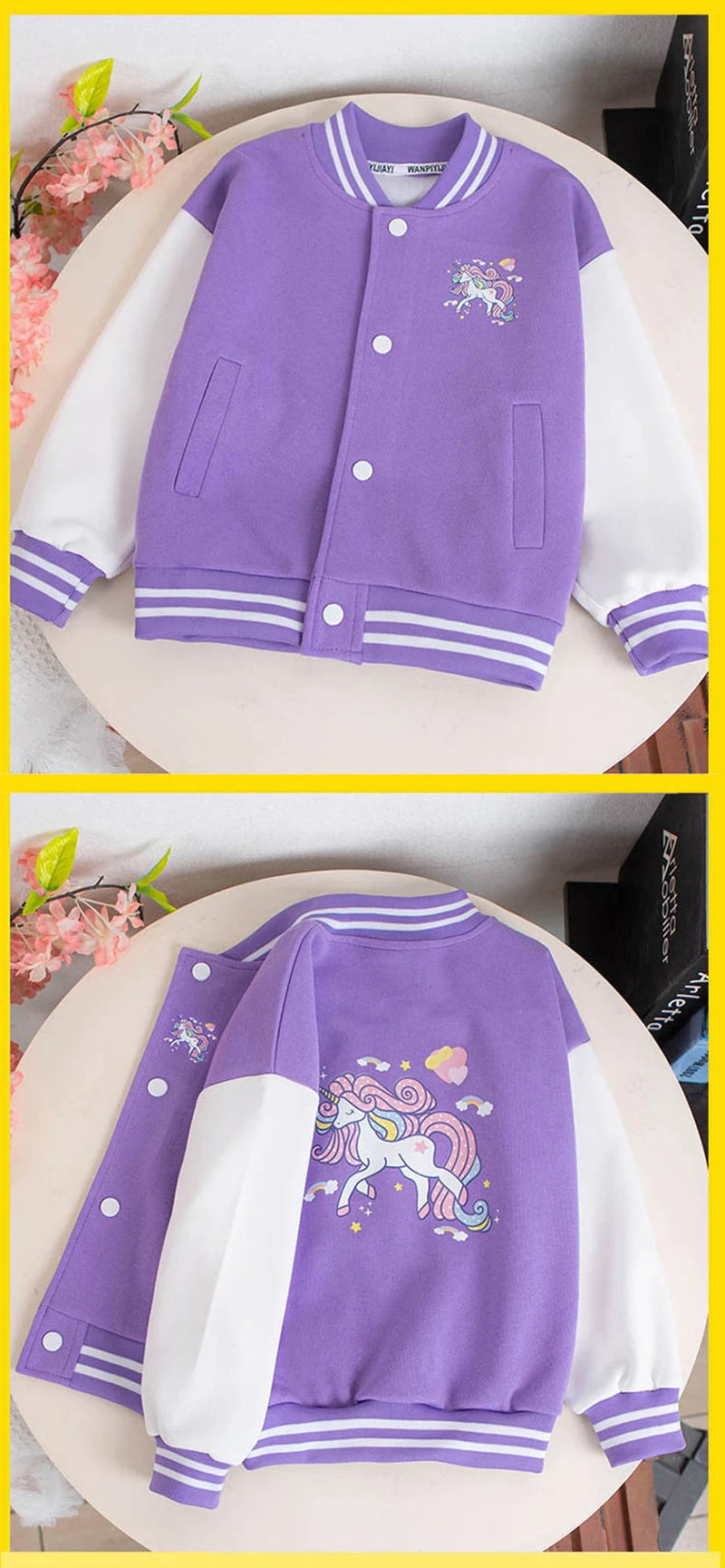3-12 Years Girls Baseball Coat Spring Autumn Cute Cartoon Unicorn Outerwear Fashion Teenage Girl Sport Jacket Kids Clothes