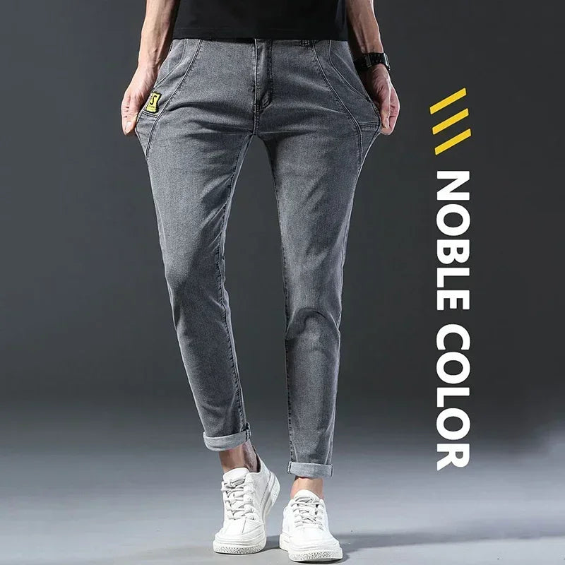 New Men Fashion Casual Business Denim Pants Male Slim Fit Straight Leg Trousers Stretch Solid Pants Size 27-38