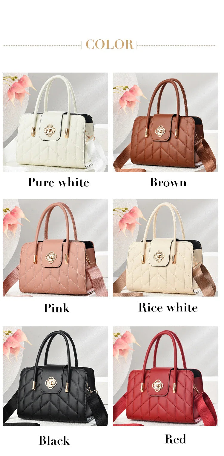 2025 Women’s Fashion Monogram Shoulder Handbag – Printed Leather Single Strap Bag | حقيبة يد نسائية 2025 – تصميم عصري بنقشة المونوغرام من الجلد بحزام كتف واحد