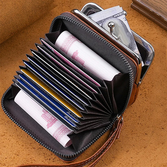 Women's Wallet Fashionableand Minimalist Wrist Strap Short Zero Wallet RetroVersatile LargeCapacity Multi Card Pocket Money Clip