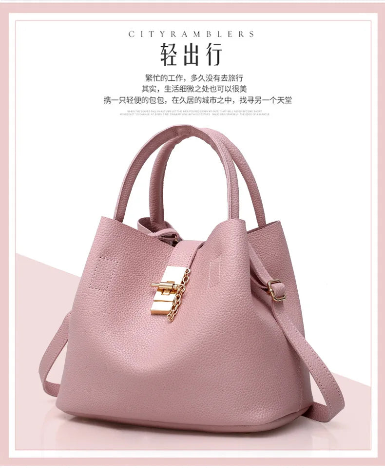 Women’s Large Capacity Shoulder & Crossbody Bag – Lychee Pattern PU Leather Bucket Style | حقيبة كتف وكروس نسائية كبيرة السعة – تصميم دلو من جلد صناعي بنقشة الليتشي