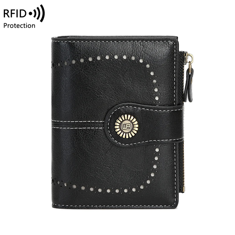 RFID Anti-Theft Retro Wallet for Women, Multi-Card Zipper, Zipper Buckle, Fashion Coin Wallet, Multi-functional Short Wallet
