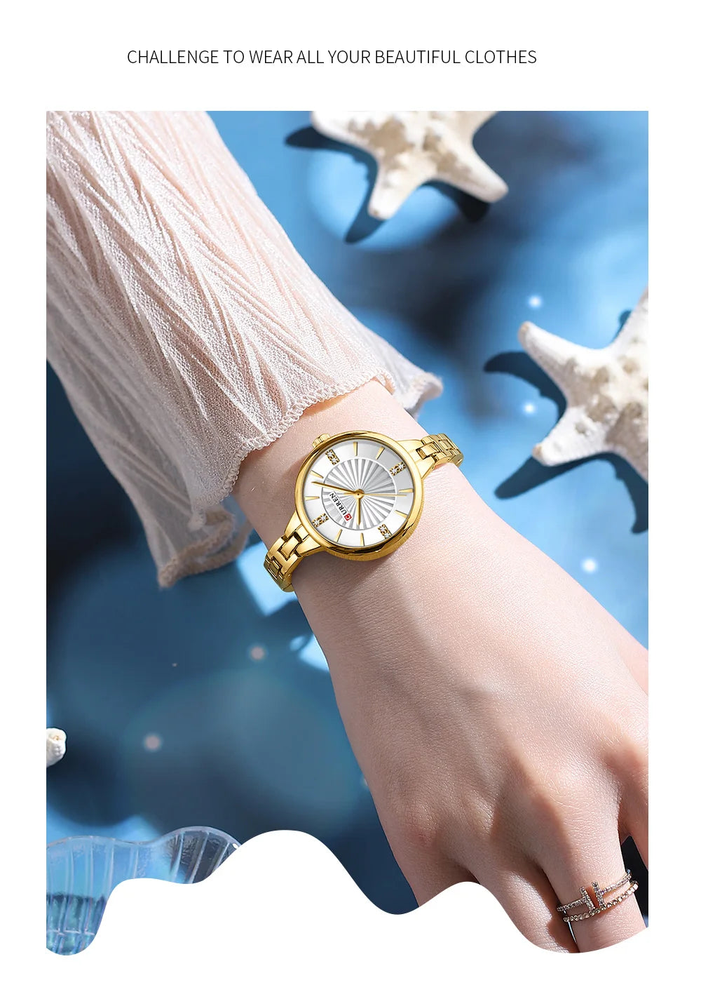 CURREN Luxurious and Elegant Round Dial with Stainless Steel Bracelet Fashion Dress Quartz Watches for Women