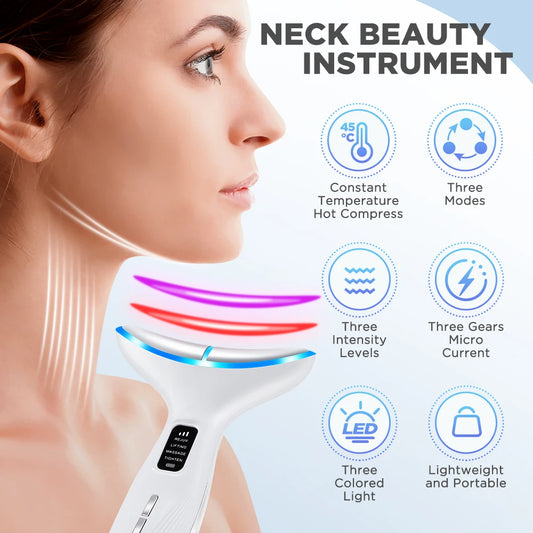 3 Color LED Face Neck Massager Beauty Device 3 Modes 3 Levels Home Use Vibration Lifting Anti Aging Improve Neck Lines Skin Care